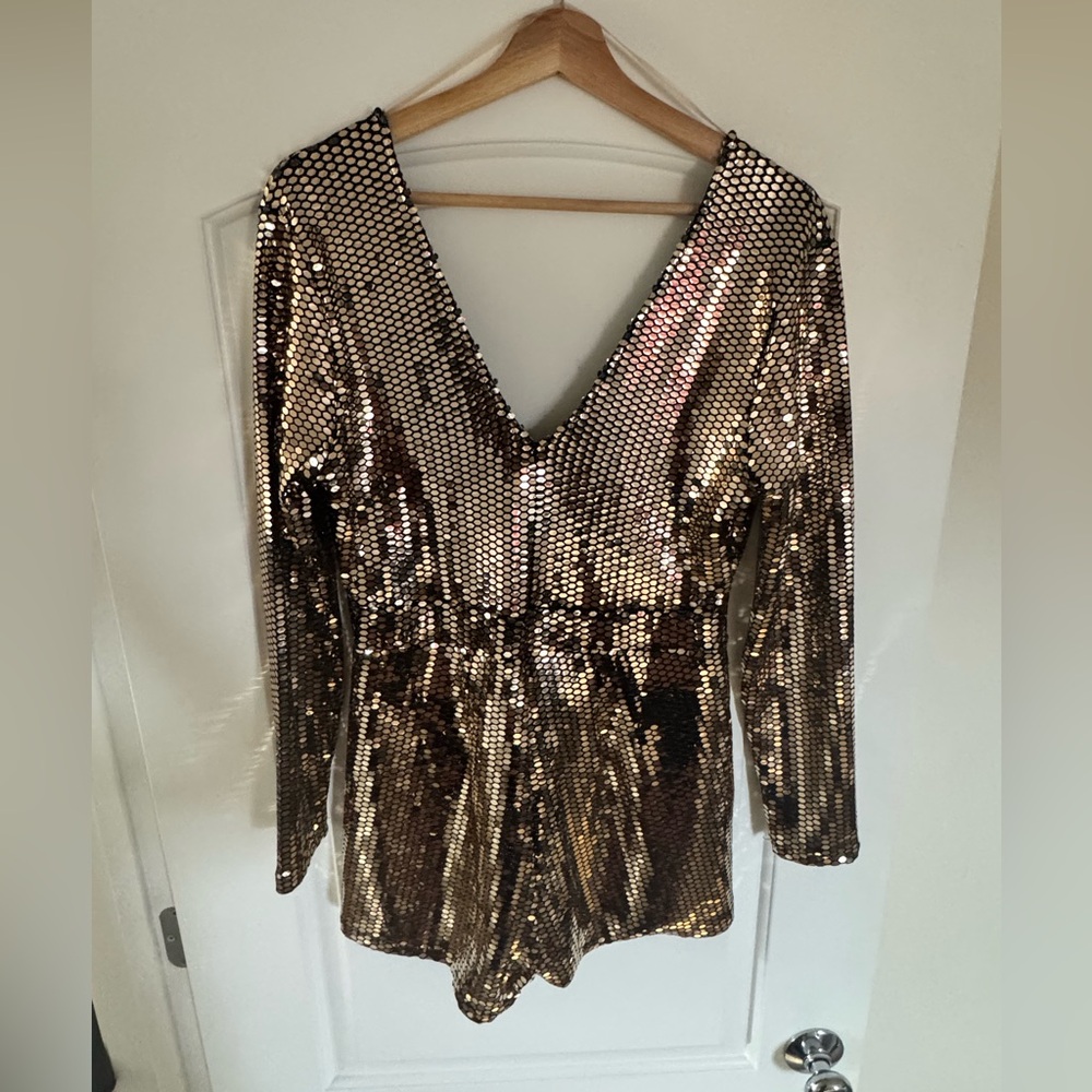 Charlotte Russe Gold Sequin Long Sleeve Blouse